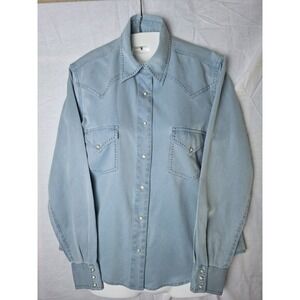 Ryan Michael Silk Cotton Western Pearl Snap Shirt Light Blue Mens Small S